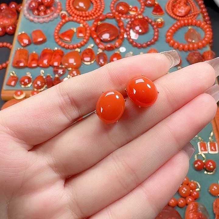 南红玛瑙银S925镶嵌顶货耳饰