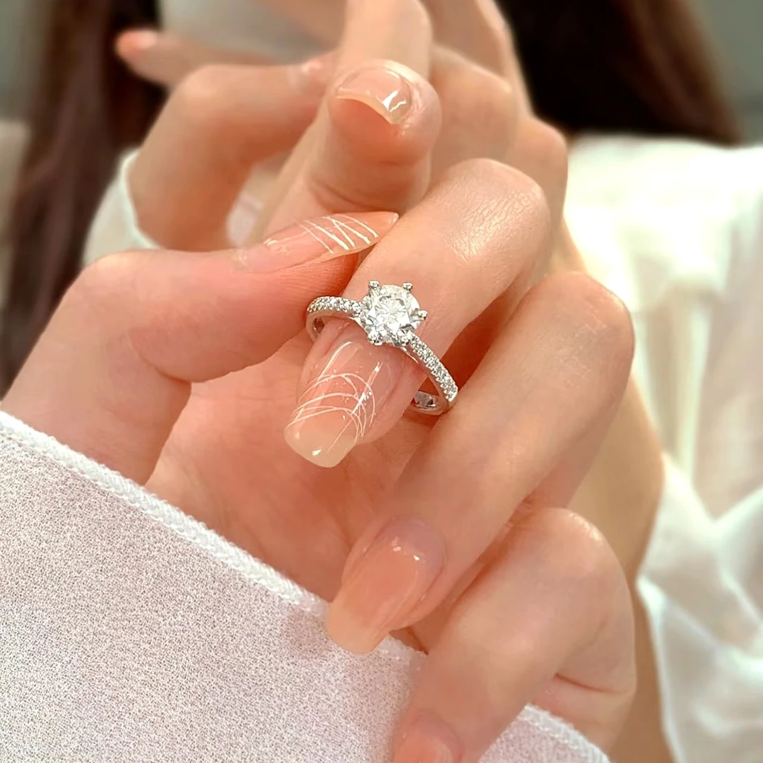 实验室培育钻石18k金六爪满钻戒指轻奢时尚女士经典气质结婚订婚