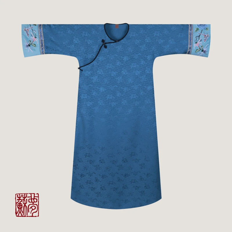 蘇夢【烟雨】昌海蓝圆领斜襟百搭实穿休闲大袍0101572