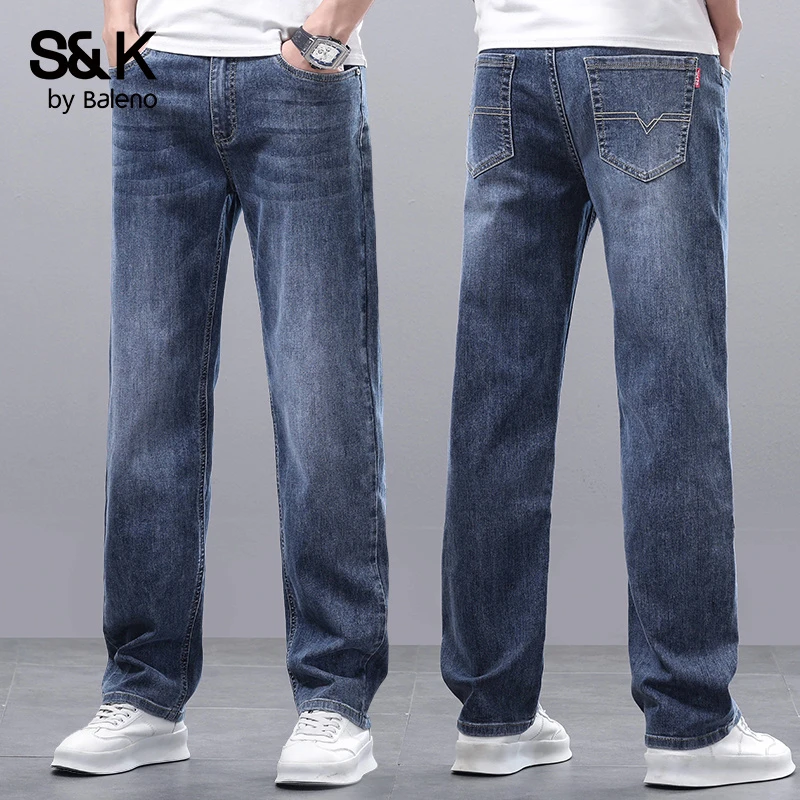 班尼路夏季冰丝牛仔裤男2025美式直筒宽松薄款阔腿裤水洗复古裤子