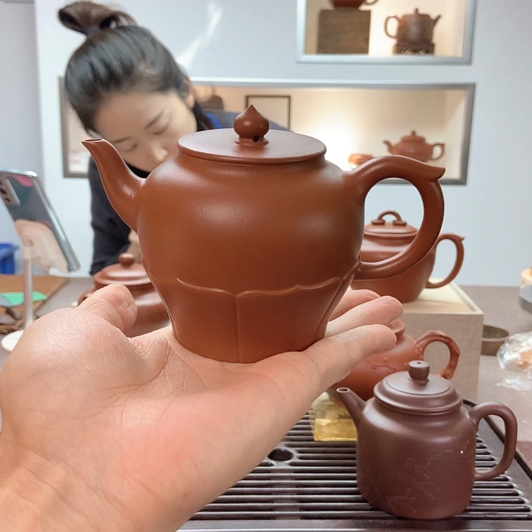 紫砂茶壶微瑕朱泥莲樱