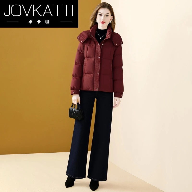 时尚休闲连帽短款鸭绒羽绒服女2025冬季新款加厚保暖显瘦外套