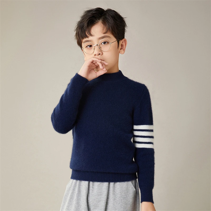 儿童半高毛衣针织衫简约风男女童羊毛衫套头羊毛衫打底衫圆领