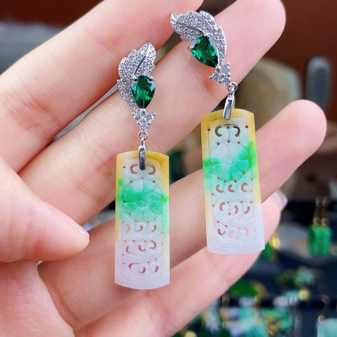 翡翠银S925镶嵌耳饰饰品