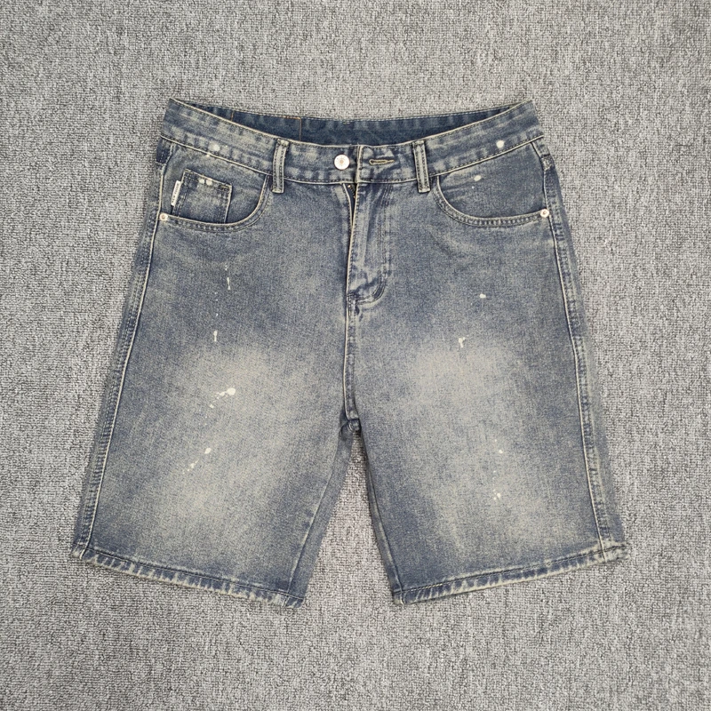 夏季薄款牛仔短裤男装潮牌直筒五分裤新款高端设计感休闲泼墨中裤