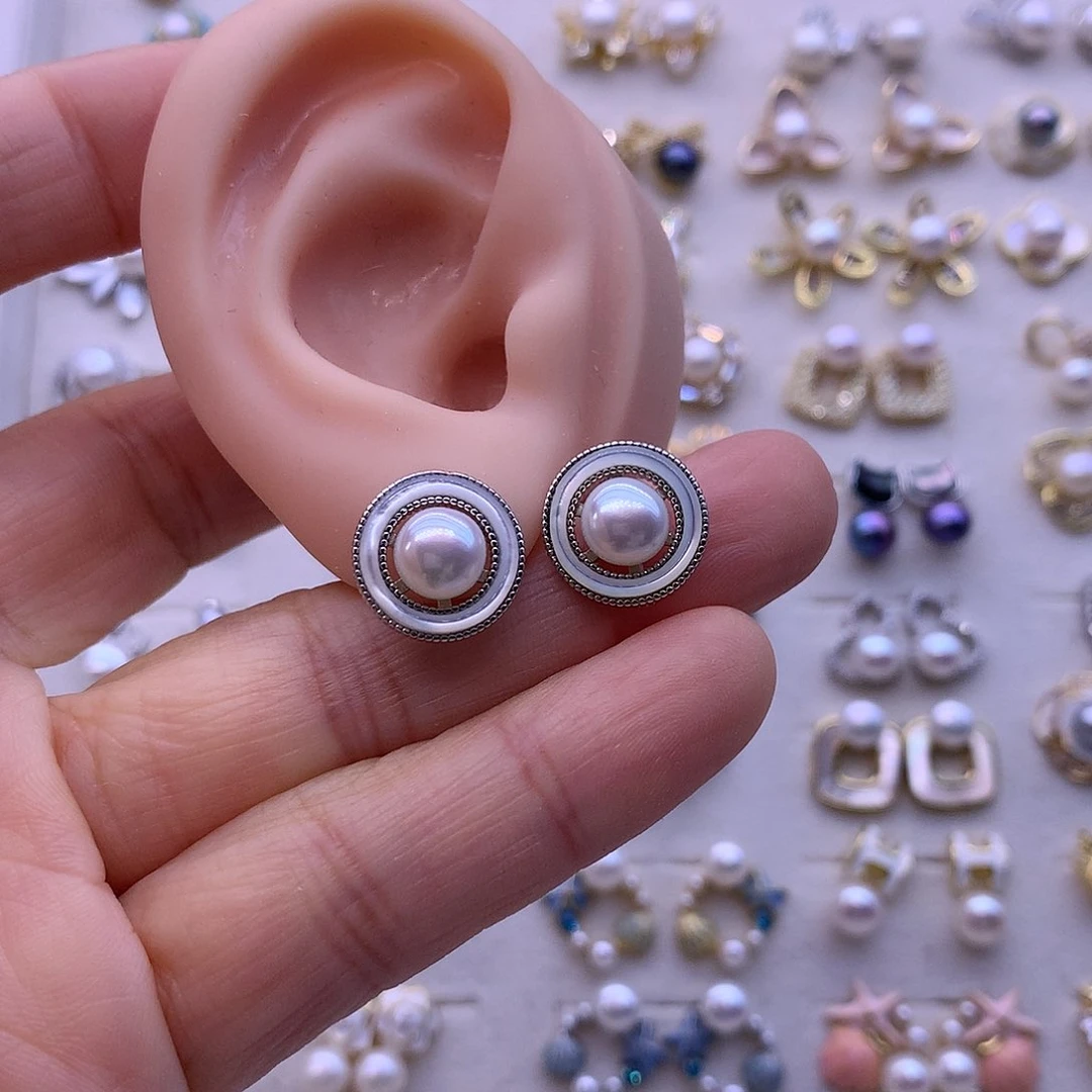 淡水珍珠耳饰合金