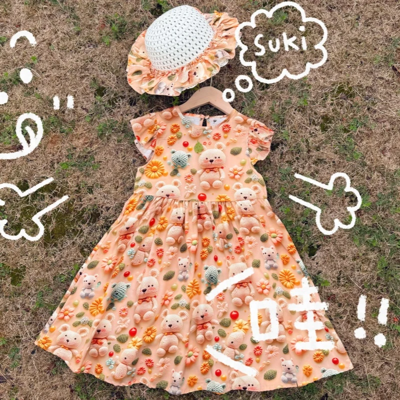 女童连衣裙2025夏季新款洋气女孩卡通森系时尚气质小飞袖公主裙子