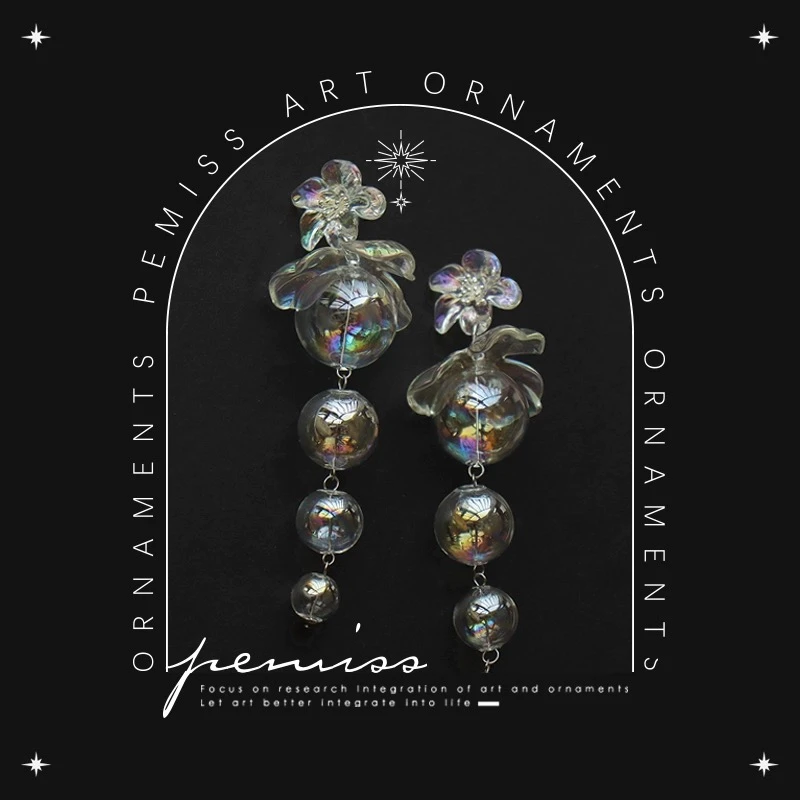 PEMISS 钛钢玻璃耳饰 幻彩玻璃球花瓣耳饰轻奢时尚少女紫色