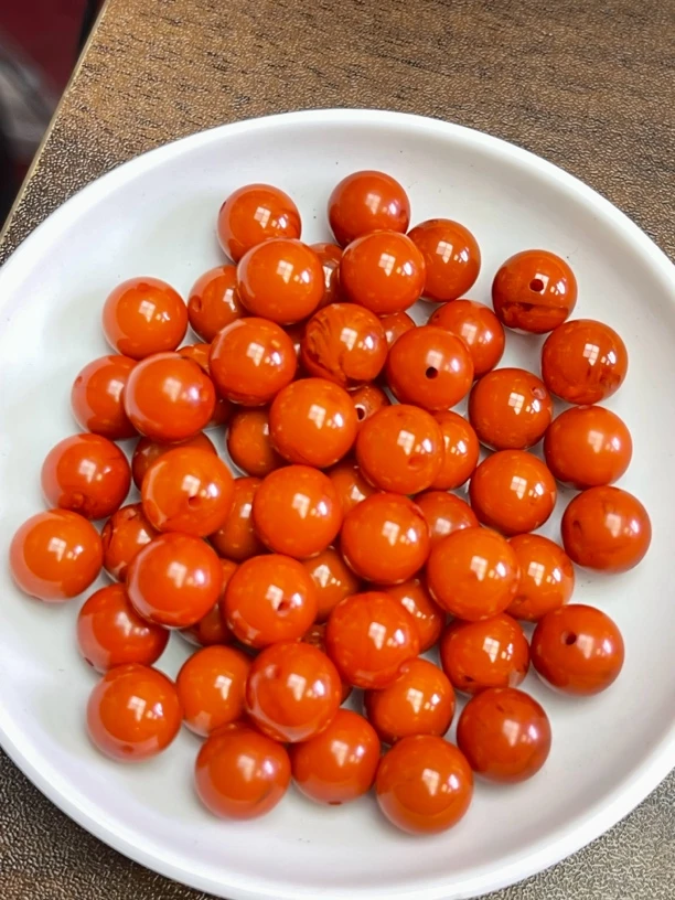 天然珠宝玉石 红皮老蜡A146 18MM 7颗（赠弹力绳）