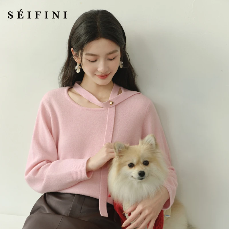 诗凡黎挂脖飘带毛针织衫2025冬新款温柔淑女显瘦毛衣7GC133401