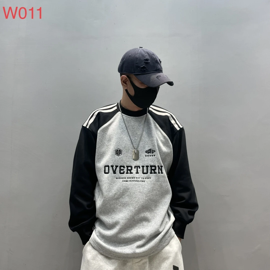 W011春季卫衣万针刺绣撞色运动风格情侣休闲卫衣