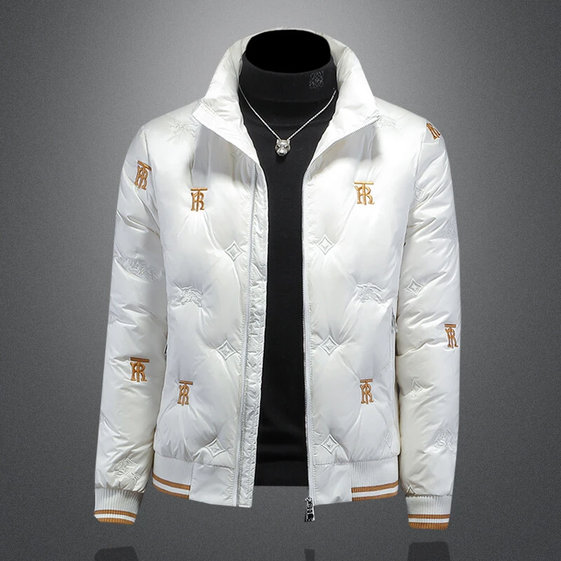 刺绣羽绒服男士大码外套加厚潮流2024冬季新款欧洲站轻奢时尚白色