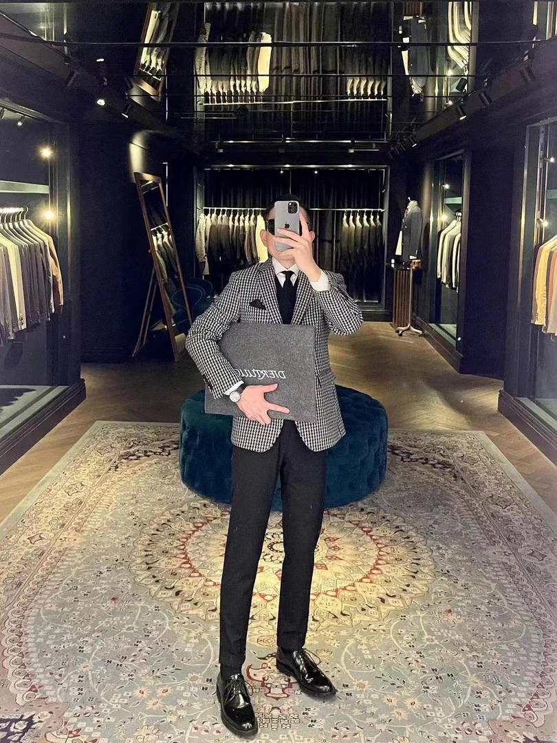 DIERTUUO迪途-男士返潮复古百搭修身英伦千鸟格西服DQ6975