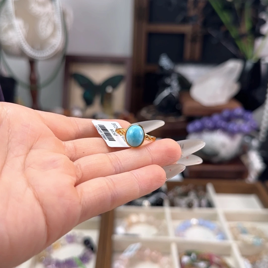 针钠钙石（海纹石）银S925镀金镶嵌戒指戒指