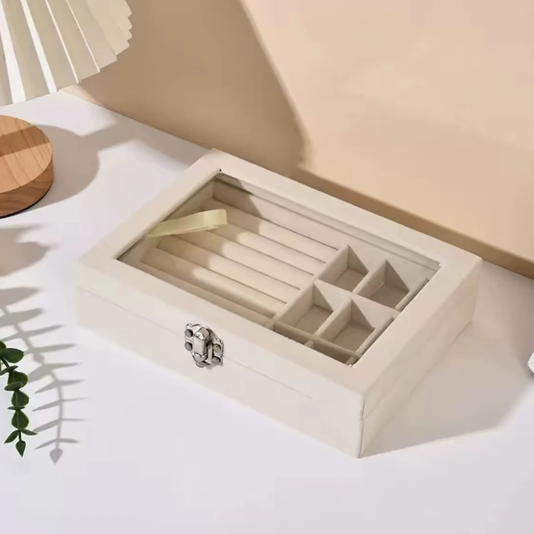 首饰盒/箱 带盖防尘防氧化高档大容量首饰盒用于耳环收纳