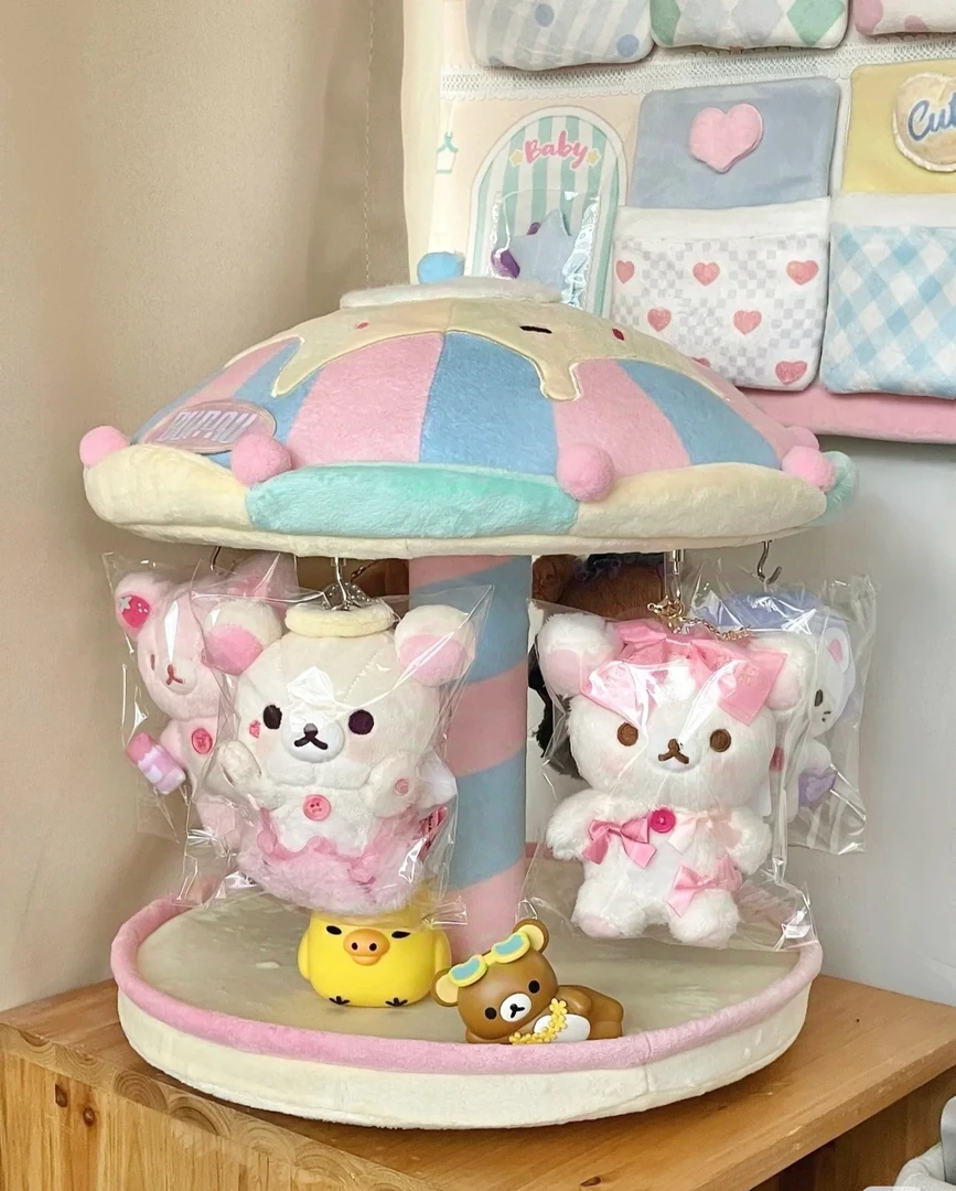 bunnu旋转娃屋同款旋转木马旋转小屋棉花娃娃屋手动旋转毛绒娃屋