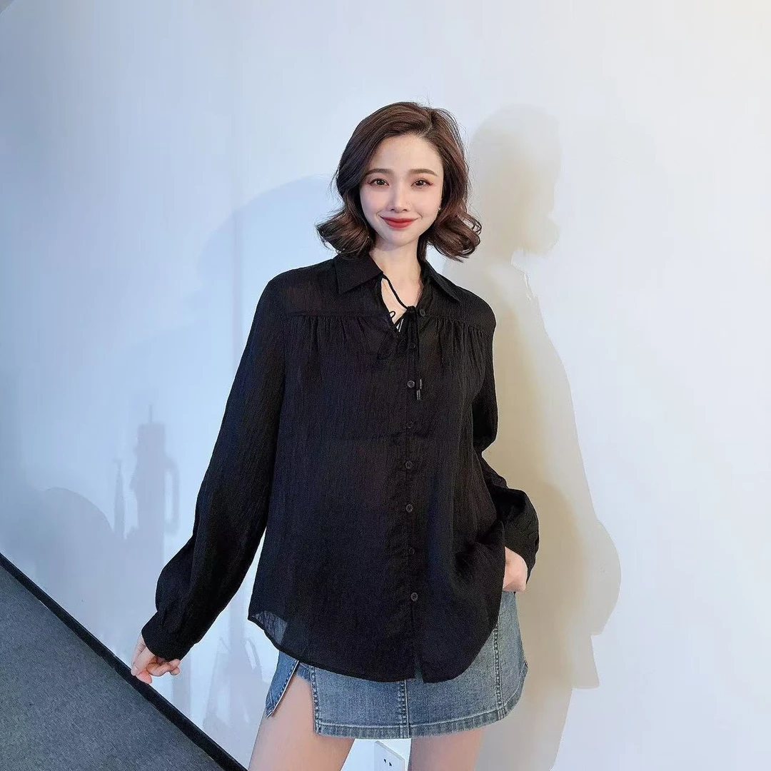 GIRDEAR/哥弟新品肌理感翻领时髦穿衣百搭舒适通勤质感衬衫130039