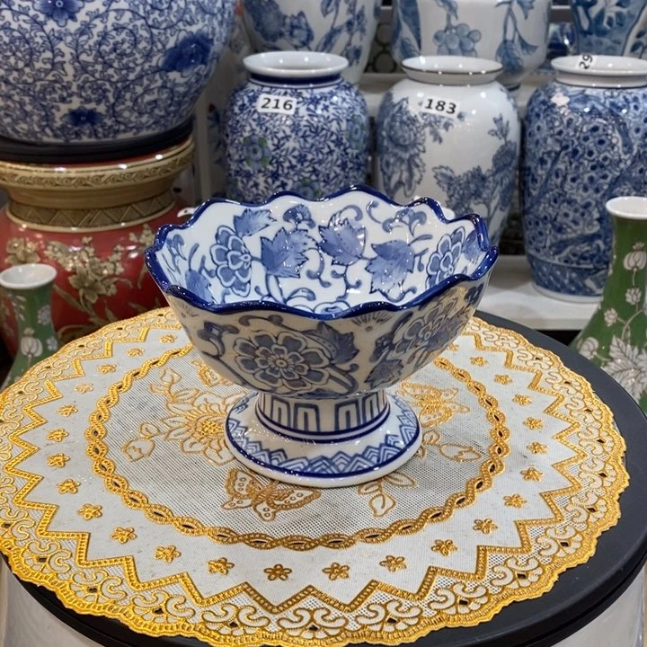 摆件手绘陶瓷高脚果盘