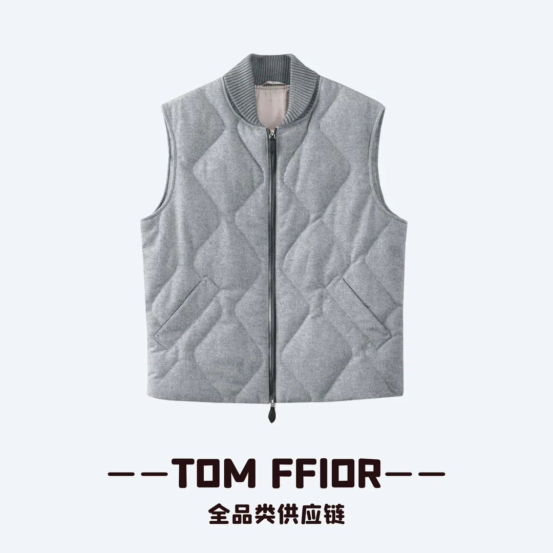 TOM FFIOR【B*T-2.8w+】羊毛羽绒 90白鹅绒人字纹马甲秋冬男士8635