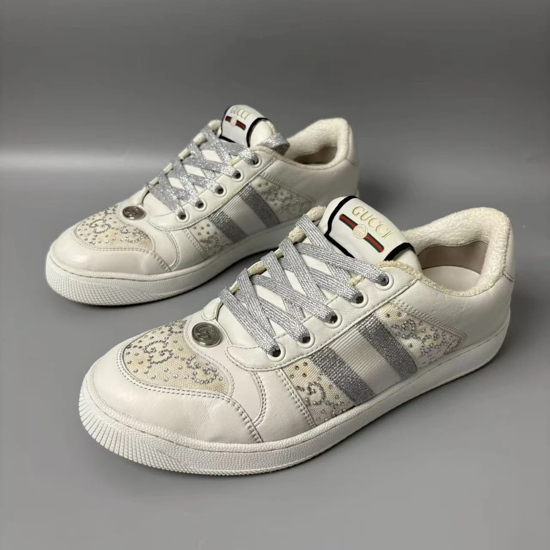 95新 GUCCI/古驰 白银Screener时尚男士低帮脏脏鞋多码数