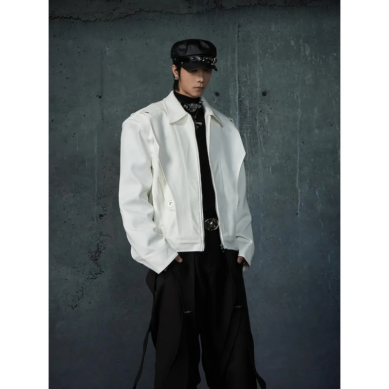 无人孤岛 立体剪裁解构高级感翻领拉链夹克短款外套设计感上衣