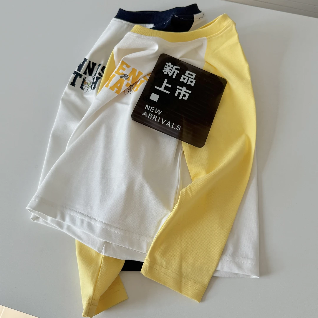 肉肉家-【纯棉插肩T恤】儿童春夏百搭亲肤舒适圆领长袖上衣