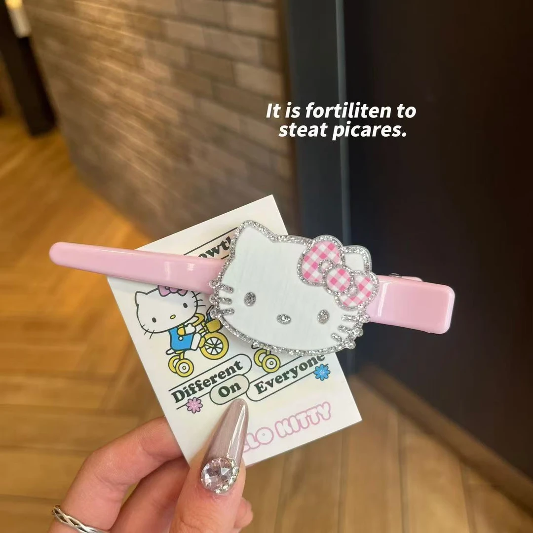 可爱HelloKitty无痕侧边刘海夹子甜美少女心长款闪粉tk猫咪鸭嘴夹