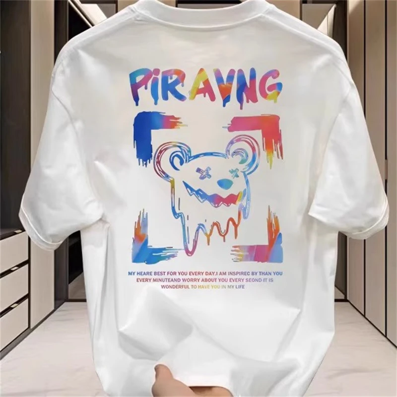 海外订单尾货~剪标撤回外贸潮流复古卡通字母印花纯棉短袖T恤男女