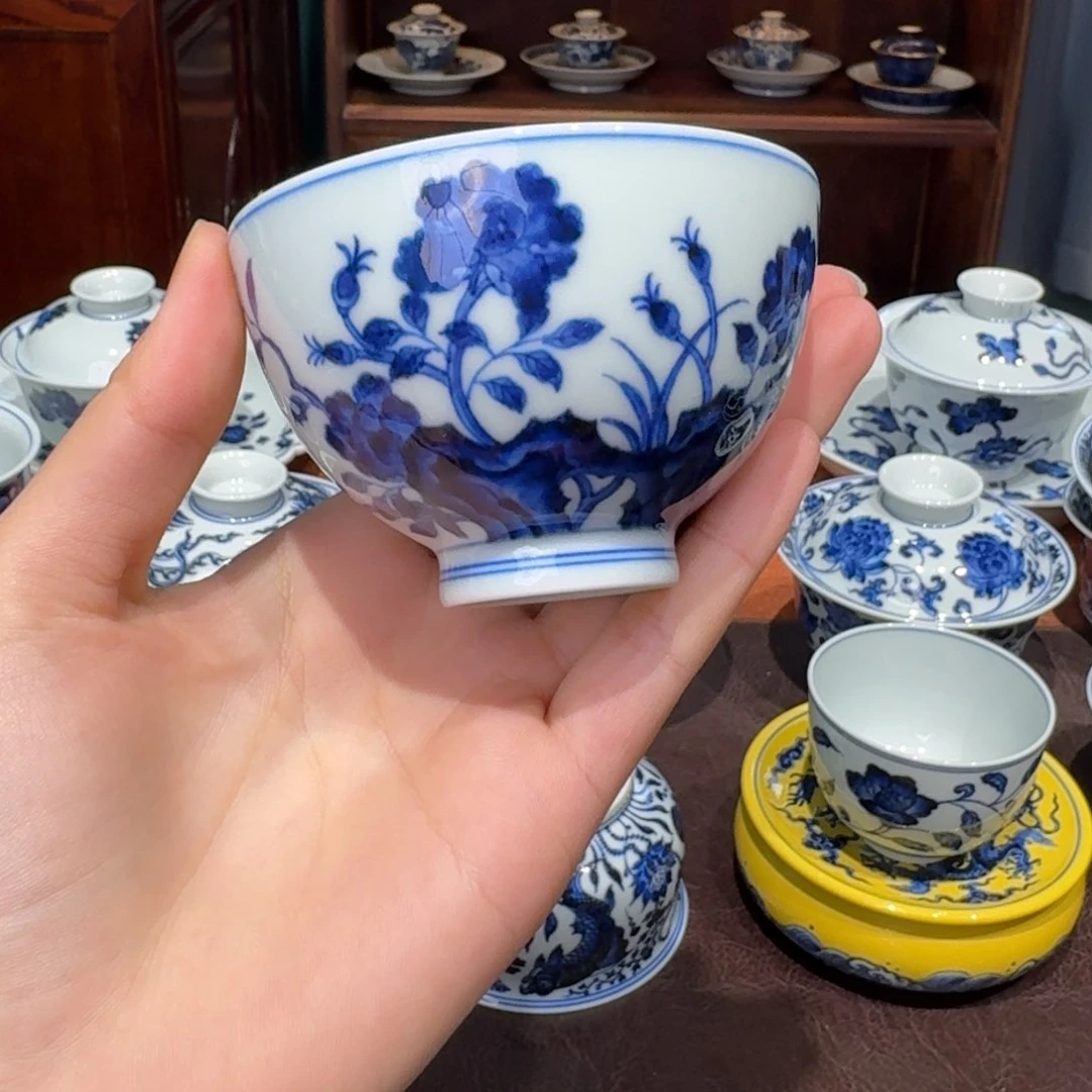 青花雯华堂手绘杯杯