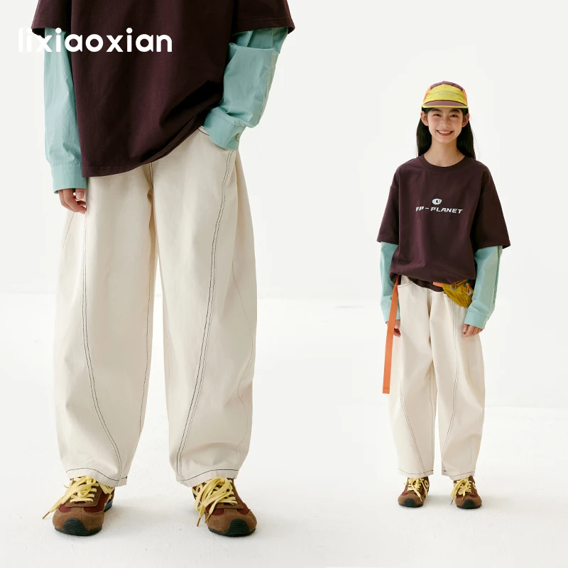 梨小闲女童2025秋款简约百搭休闲裤儿童裤子中大童宽松萝卜裤长裤