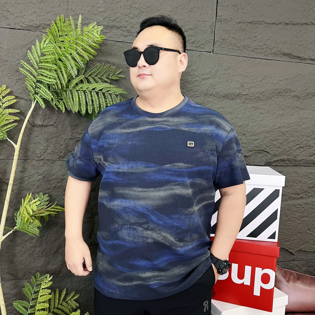 春夏新款 大码男装春夏渐变色半袖 加大男士圆领潮牌短袖71359