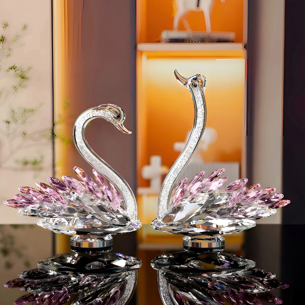 迟星新款水晶天鹅摆件孔雀装饰欧式电视柜酒柜玄关简约家居装饰品