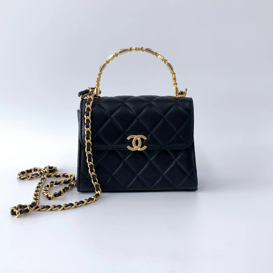 99新 Chanel/香奈儿 黑金 小号 Kelly 手提单肩斜挎包