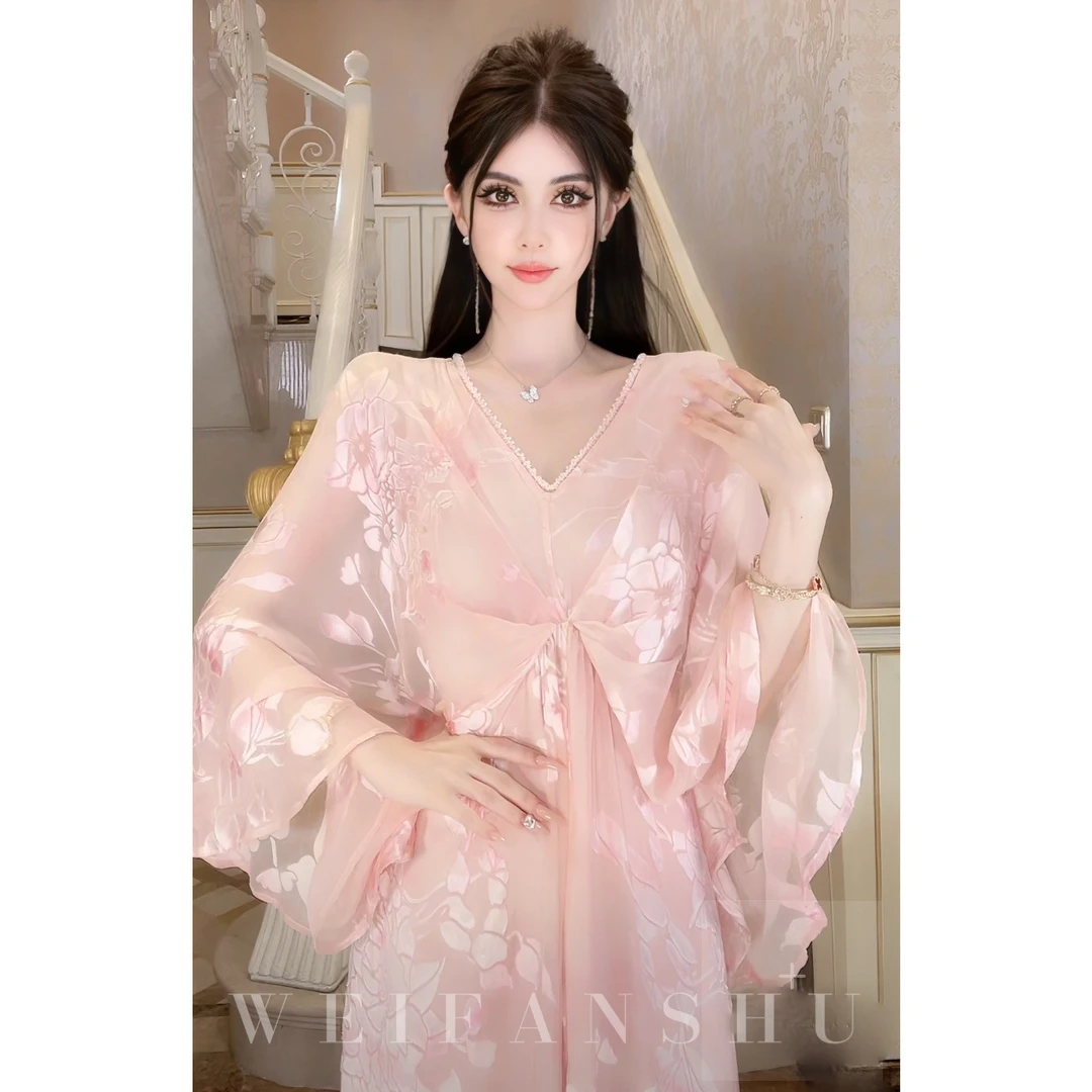 WEIFANSHU/魏凡舒【艳如桃花】连衣裙夏季桑蚕丝仙气轻奢高端女装