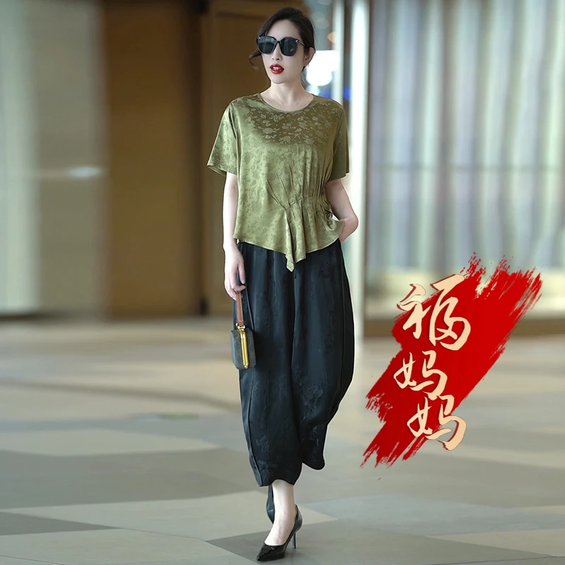 H夏季美衣醋酸真丝提花上衣女2025短袖小衫气质洋气桑蚕丝衬衫T恤