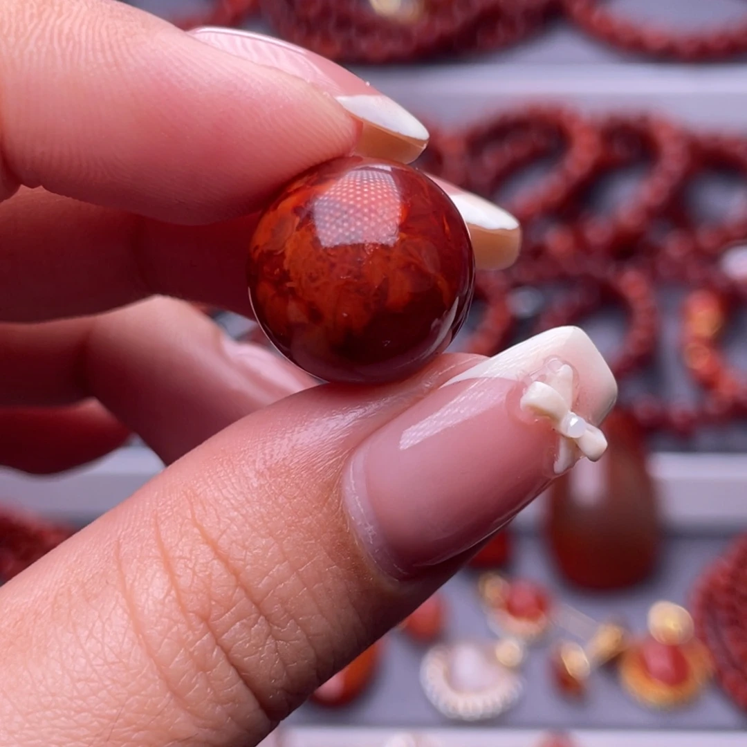 南红玛瑙未镶嵌其他毕业级16mm瓦西牛血爆妖花原矿单珠