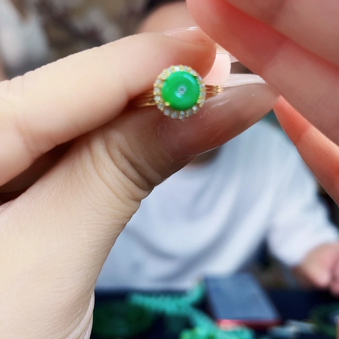 翡翠银S925镶嵌颈饰戒指