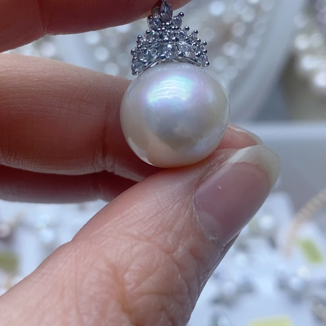 银S925镶嵌耳钉淡水珍珠