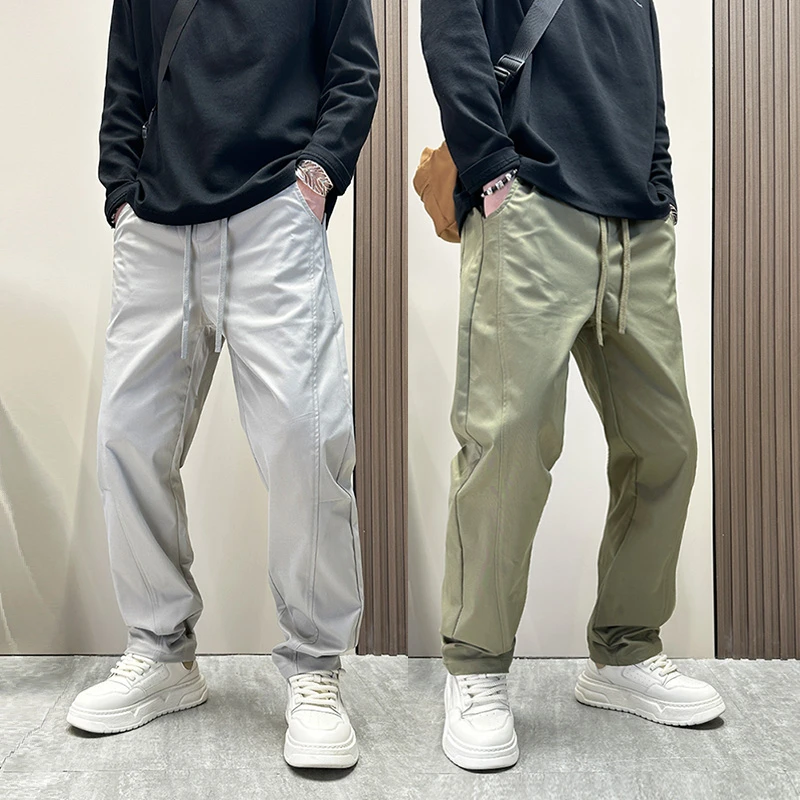 运动裤男新款直筒休闲裤2025新款简约卡其色夏薄款户外速干长裤子