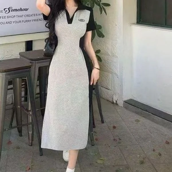 （嘻宝）嘎嘎显瘦修容裙大码撞色POLO领收腰显瘦裙子1306+1308