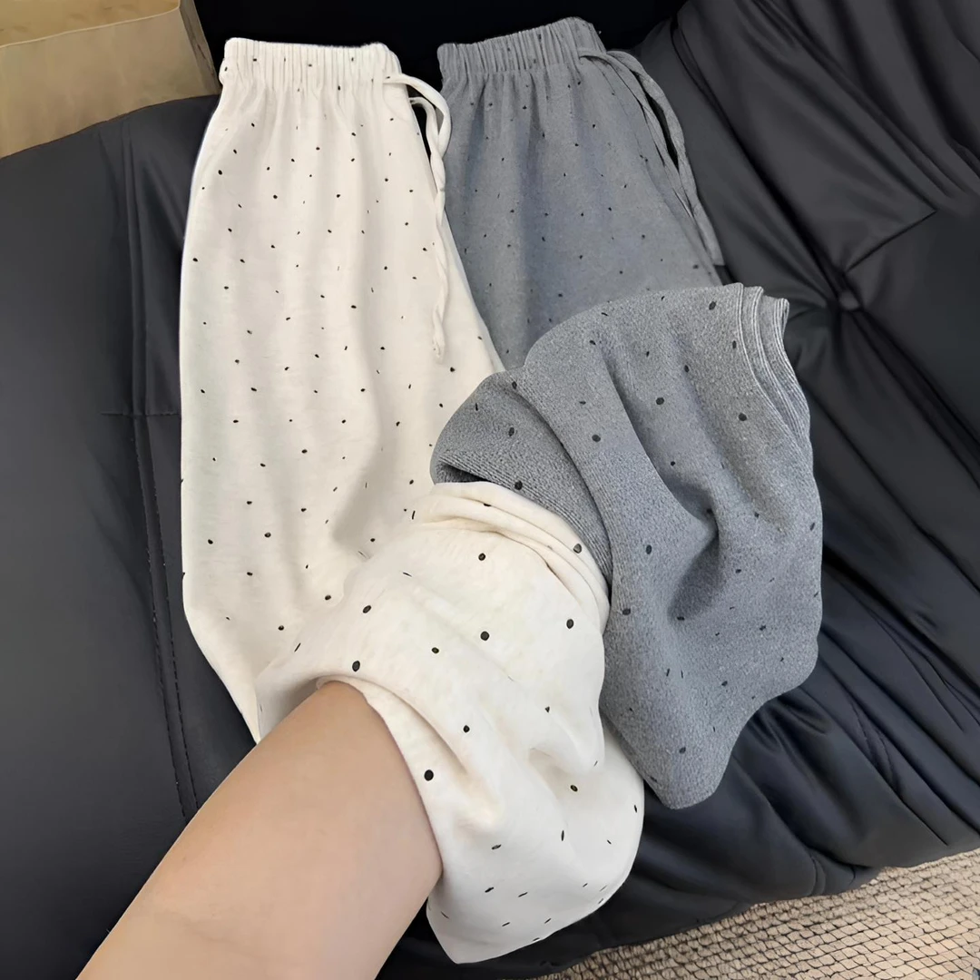 也太美了叭波点运动休闲裤女薄款梨形身材高腰宽松显瘦慵懒遛弯裤