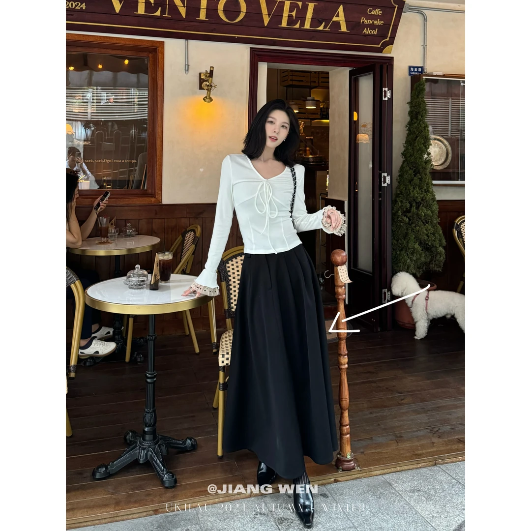 UKILAU【赫本半裙】赫本风毛高腰伞裙显瘦中长款休闲遮胯裙子