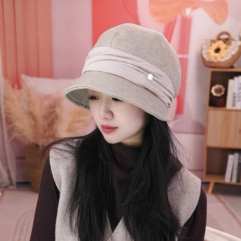 25新款女毛呢礼帽秋冬款渔夫帽帽子女宽帽檐显脸小时尚百搭优雅
