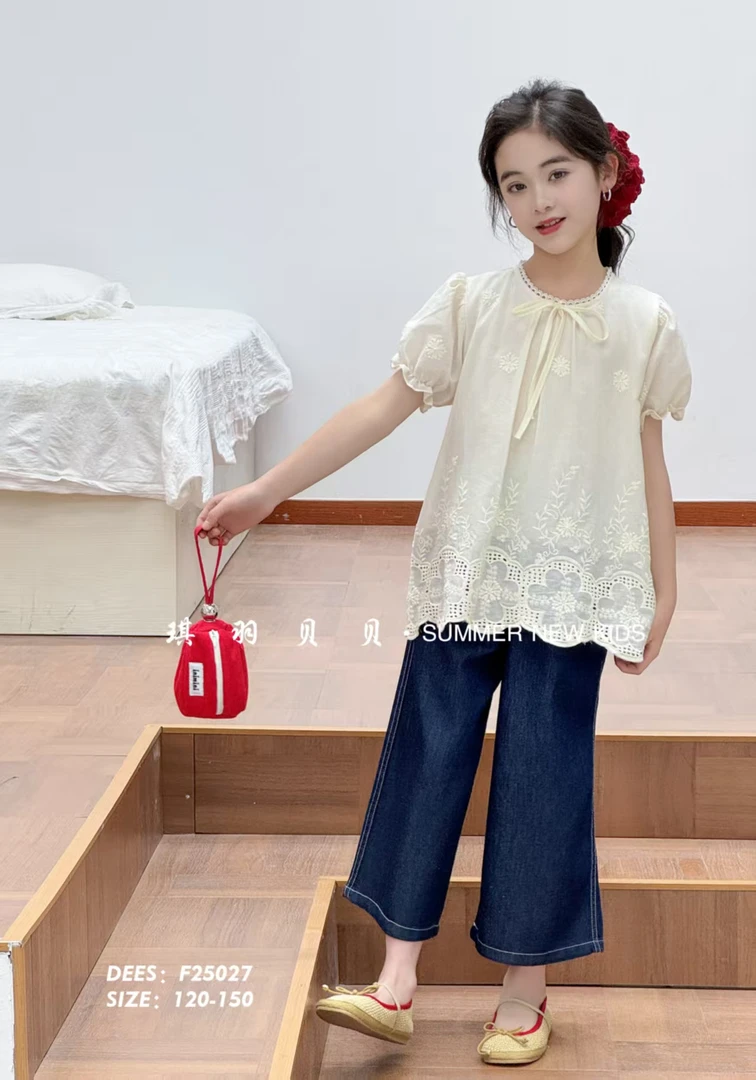 【两件套】儿童夏季国风牛仔裤套装25027