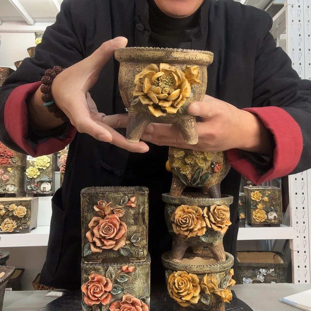 红陶画*青默花器花盆