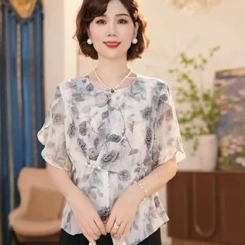 2025夏季新款时尚洋气中老年宽松休闲气质百搭遮肚小衫套装