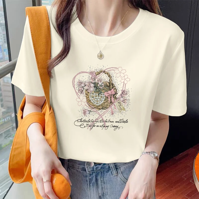 爱心花篮  夏季印花短款显瘦百搭设计感小众设计师t恤