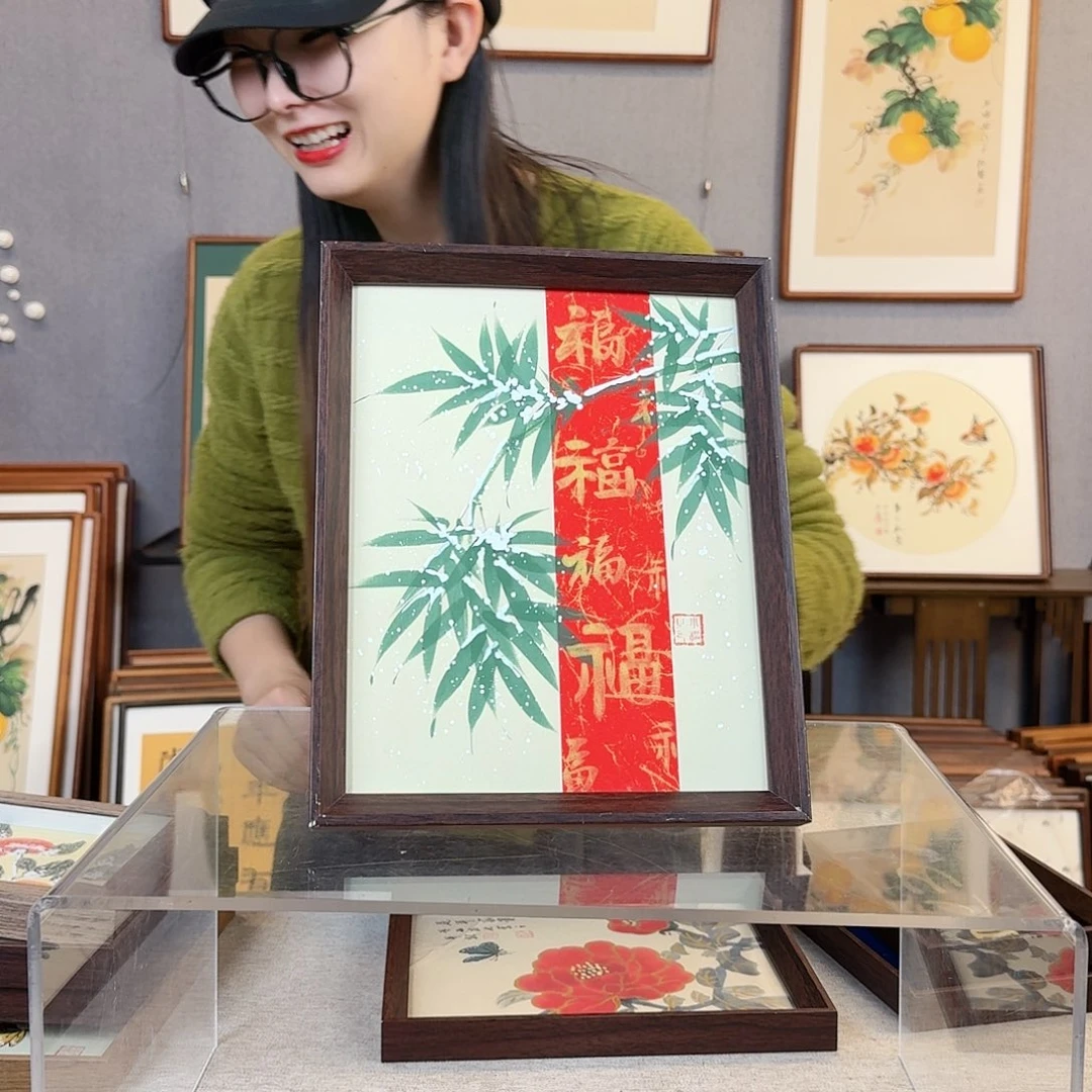 版画纯手绘，纯手写带框尺寸：23×29厘米