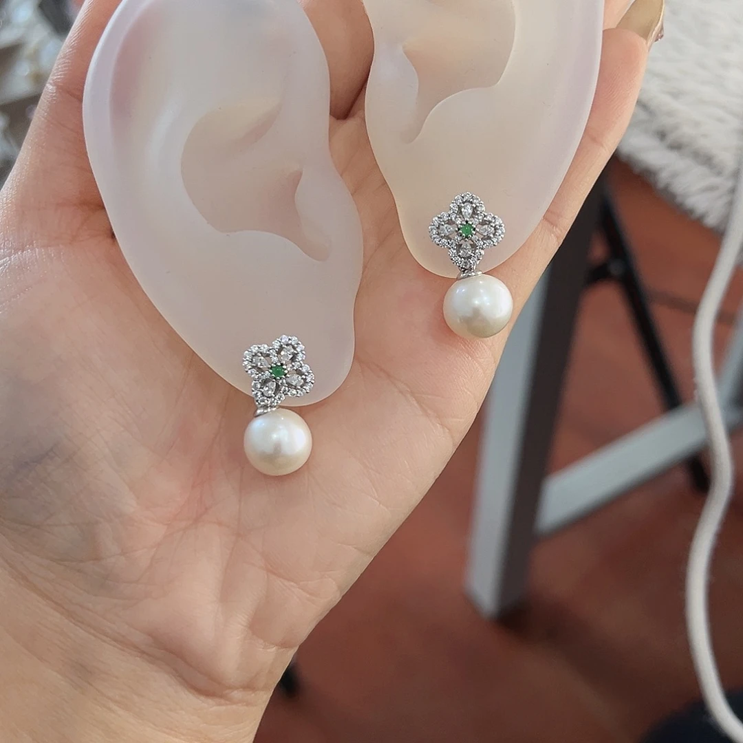 耳饰银S925镶嵌淡水珍珠