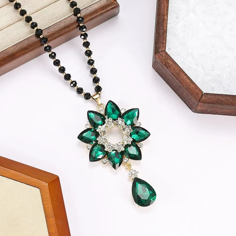 铜合金项链 气质时尚百搭绿色复古古风长款民族风项链2217